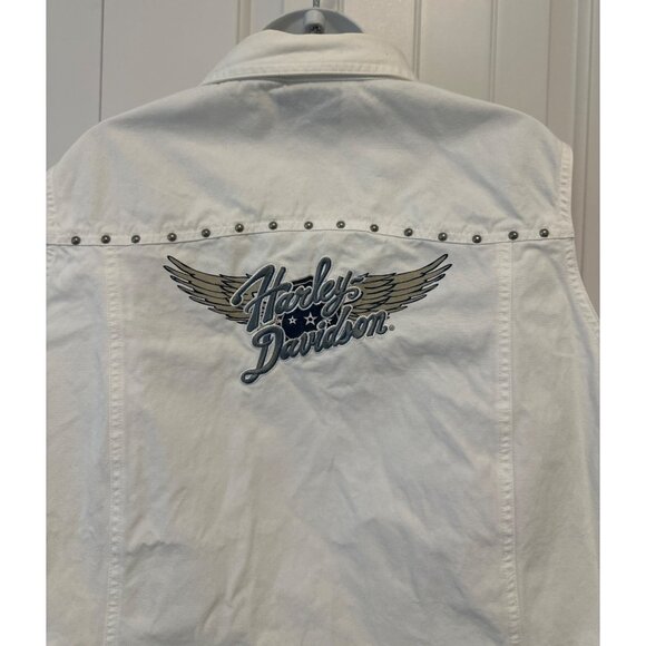 Harley-Davidson Sleeveless White Button-Up Shirt, Embroidered Front & Back, XL - Picture 4 of 11